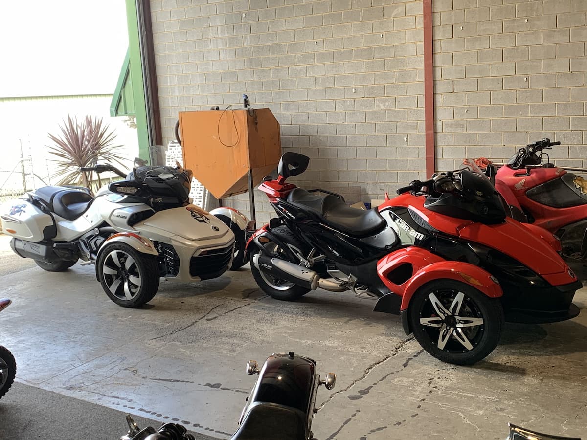 Can-Am Spyders Parked in the Workshop - Motorbike Repairs in Lismore, NSW