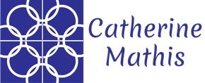 Author's name, Catherine Mathis, next to a box with a dark blue background and interconnected white circles
