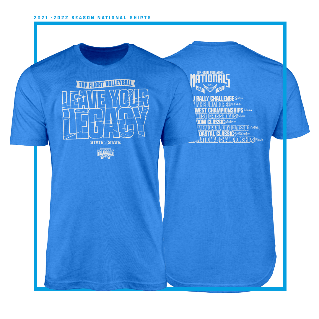 A blue t-shirt that says leave your legacy on it