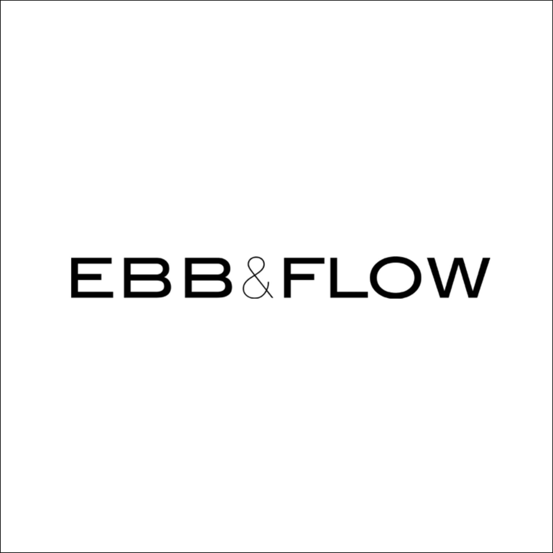 Ein schwarzweißes Logo für Ebb & Flow auf weißem Hintergrund.