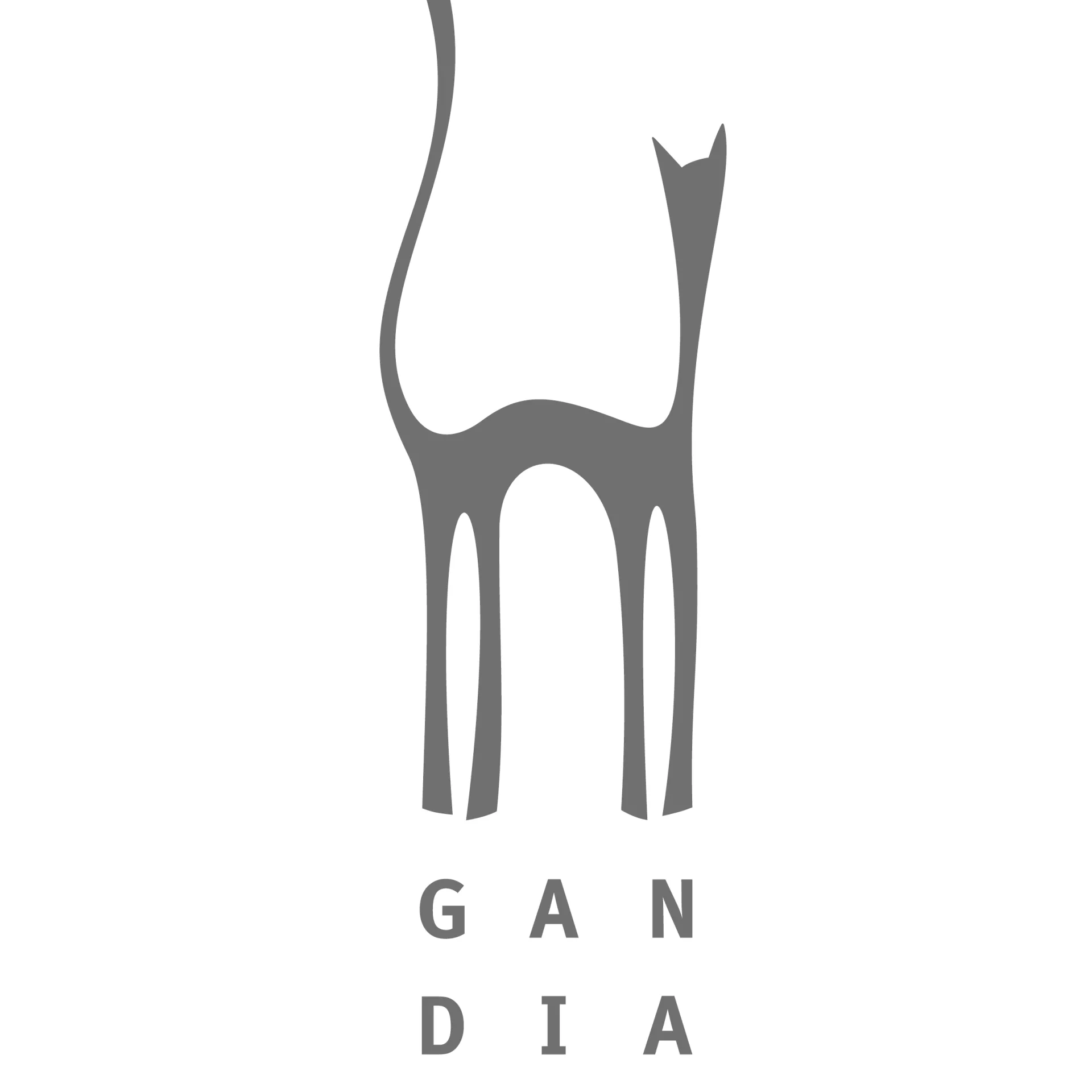 Das Logo von Gan Dia ist die Silhouette einer Katze mit langem Schwanz.