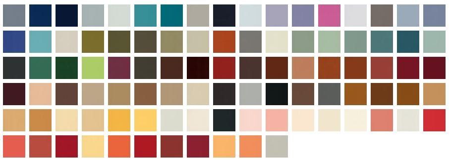 Eine Palette verschiedenfarbiger Quadrate auf weißem Hintergrund.