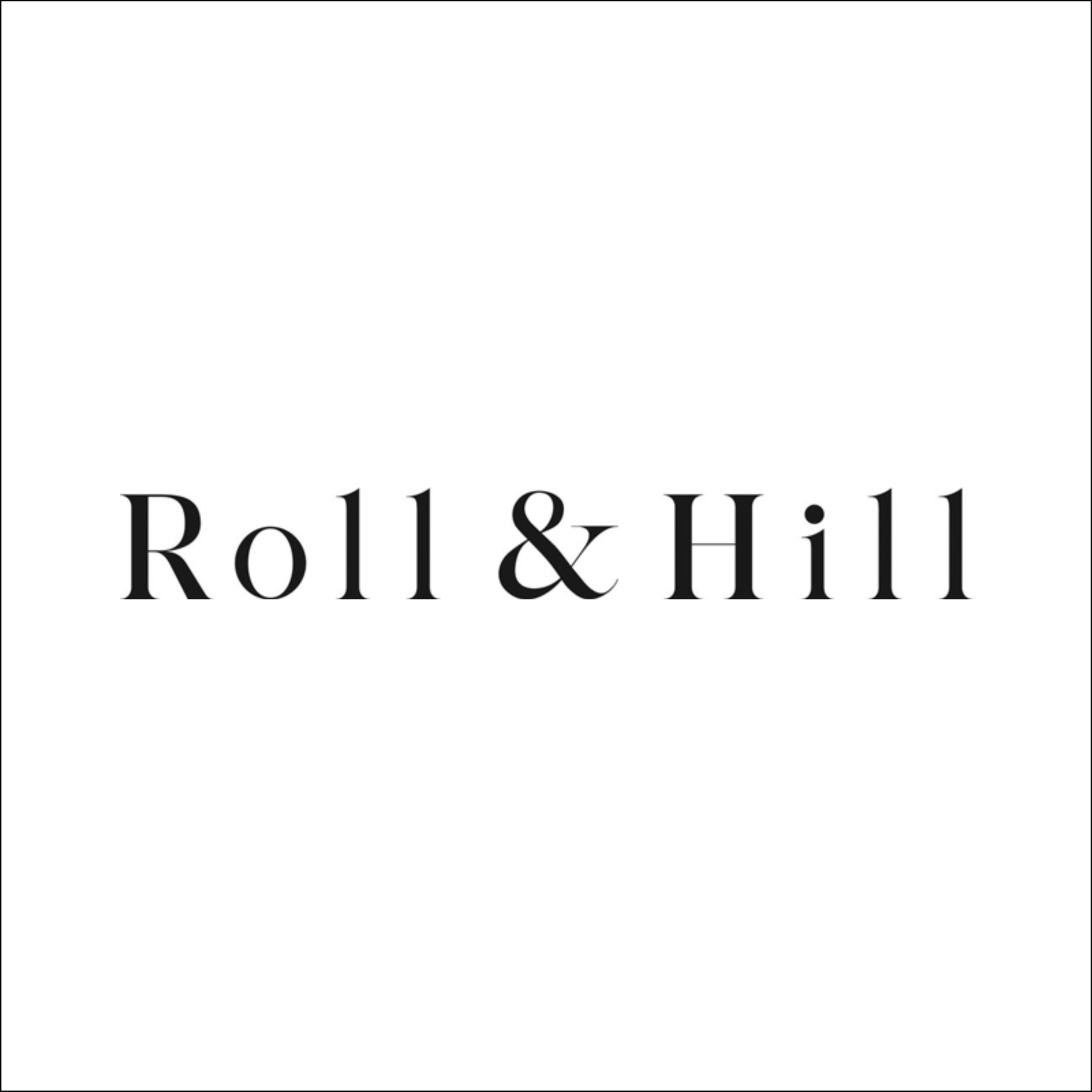 Ein schwarzweißes Logo für Roll & Hill auf weißem Hintergrund.