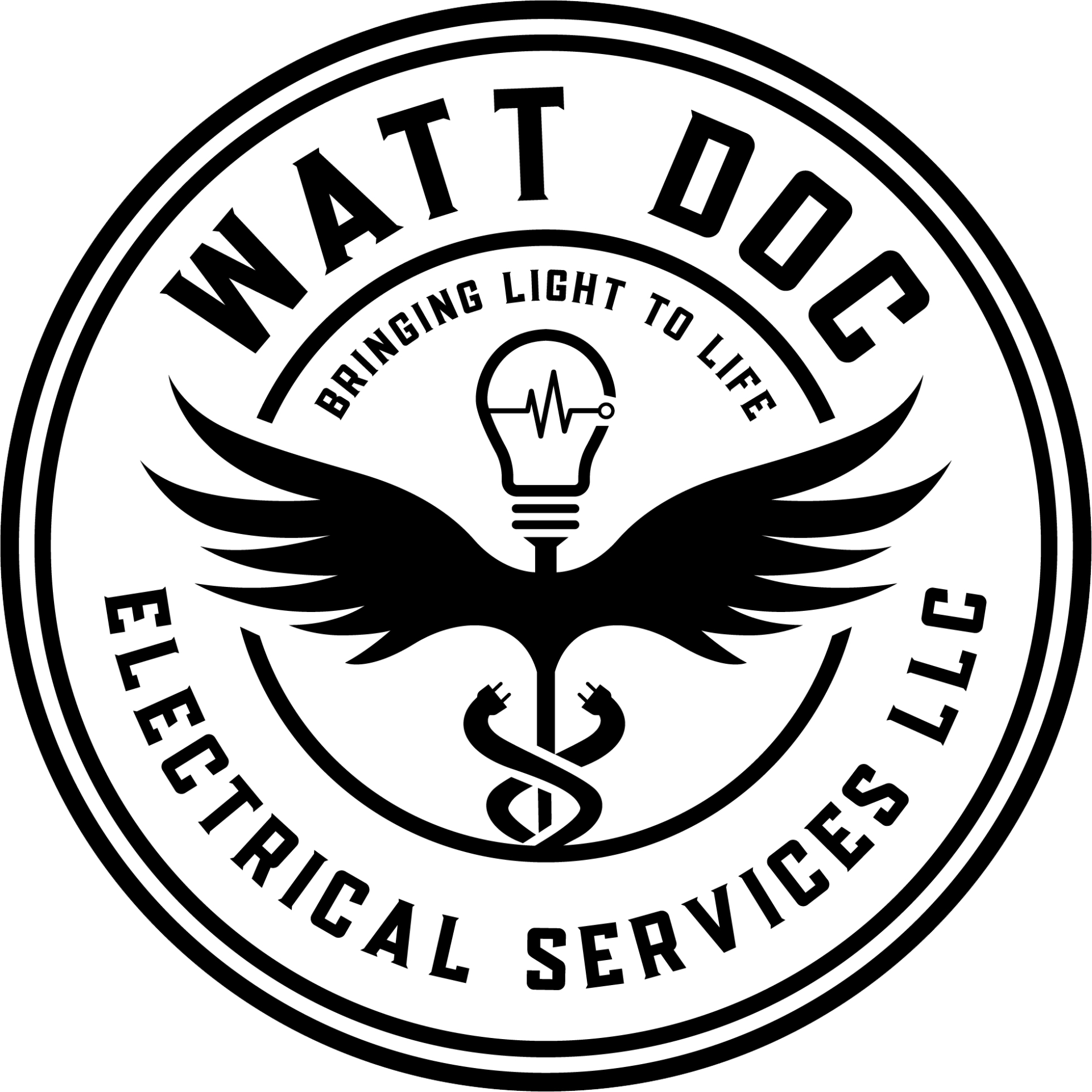 A black and white logo for watt doc electrical services llc.