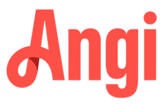 The word angi is written in red on a white background