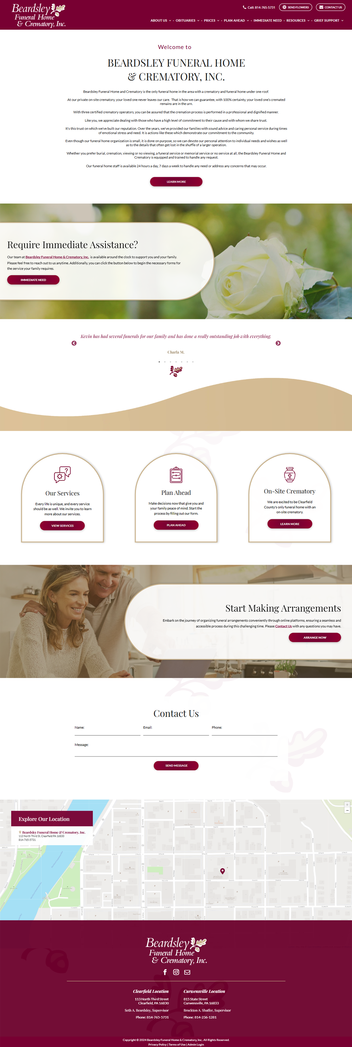 Website layout with text and images, featuring a rose, a couple, and a map.