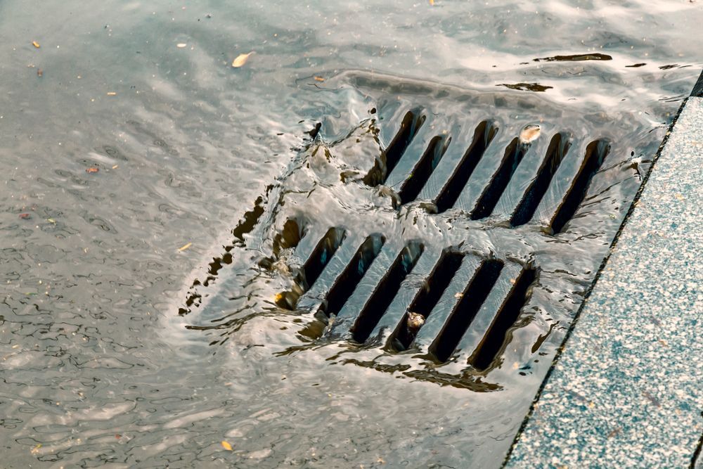 A Storm Drain Grate Set in Wet Pavement — NSL Plumbing and Gas in Banora Point, NSW
