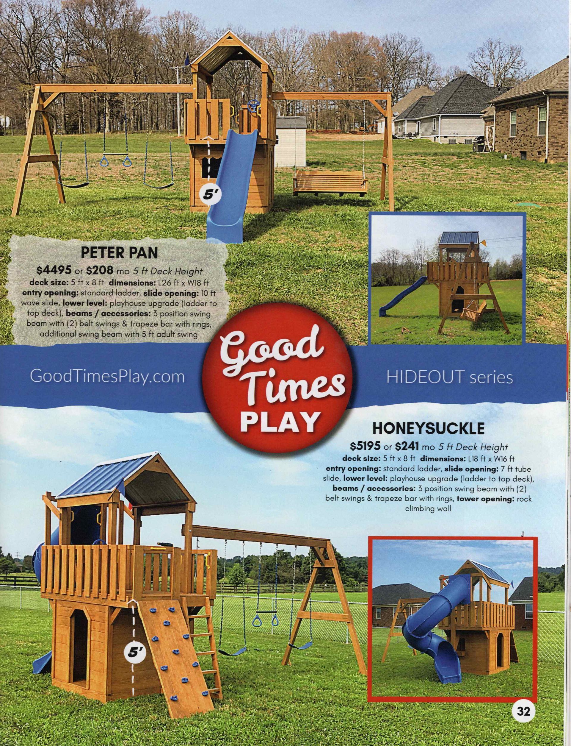Playground set with swings, slide, and climbing wall in a grassy yard.