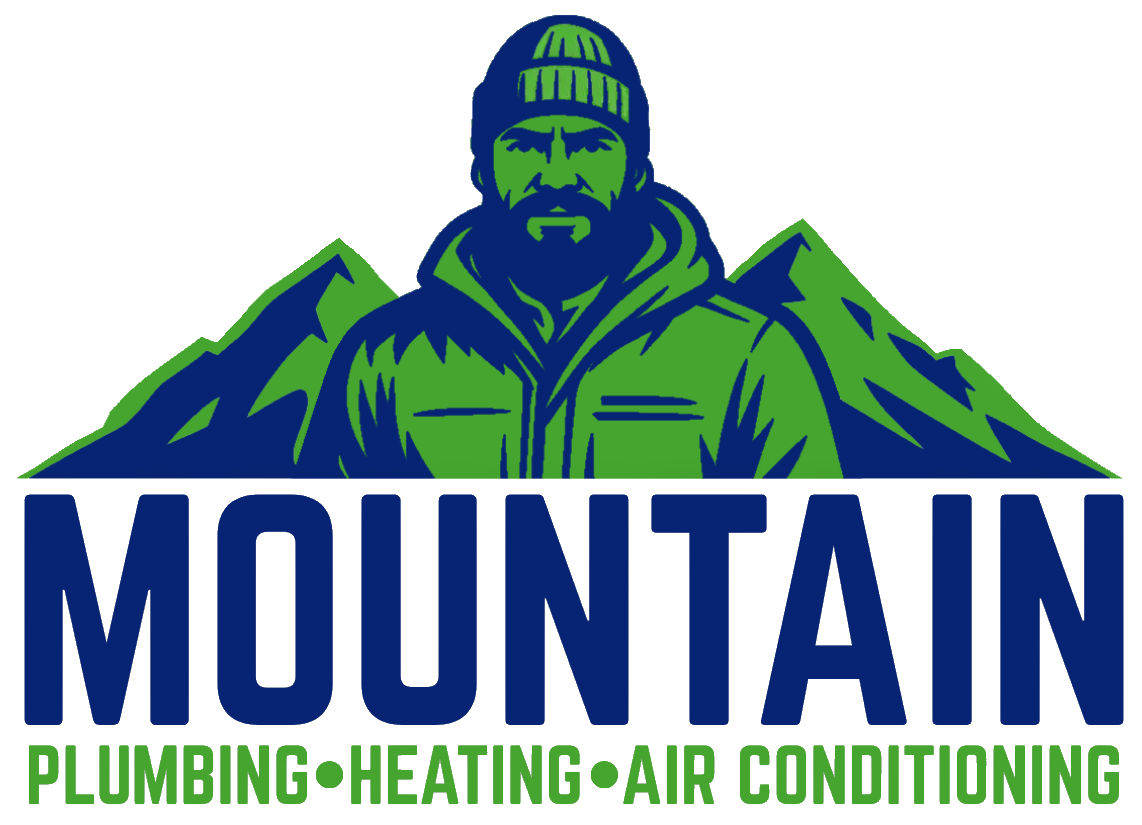 Logo: Bearded man in a knit cap and jacket against green mountains, 