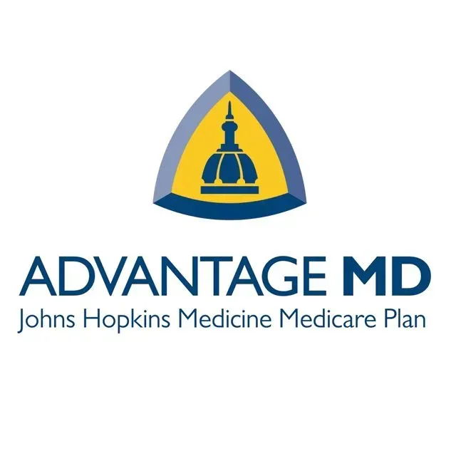 Advantage MD Johns Hopkins Medicine Medicare Plan logo: Blue and gold emblem with Capitol building, text 