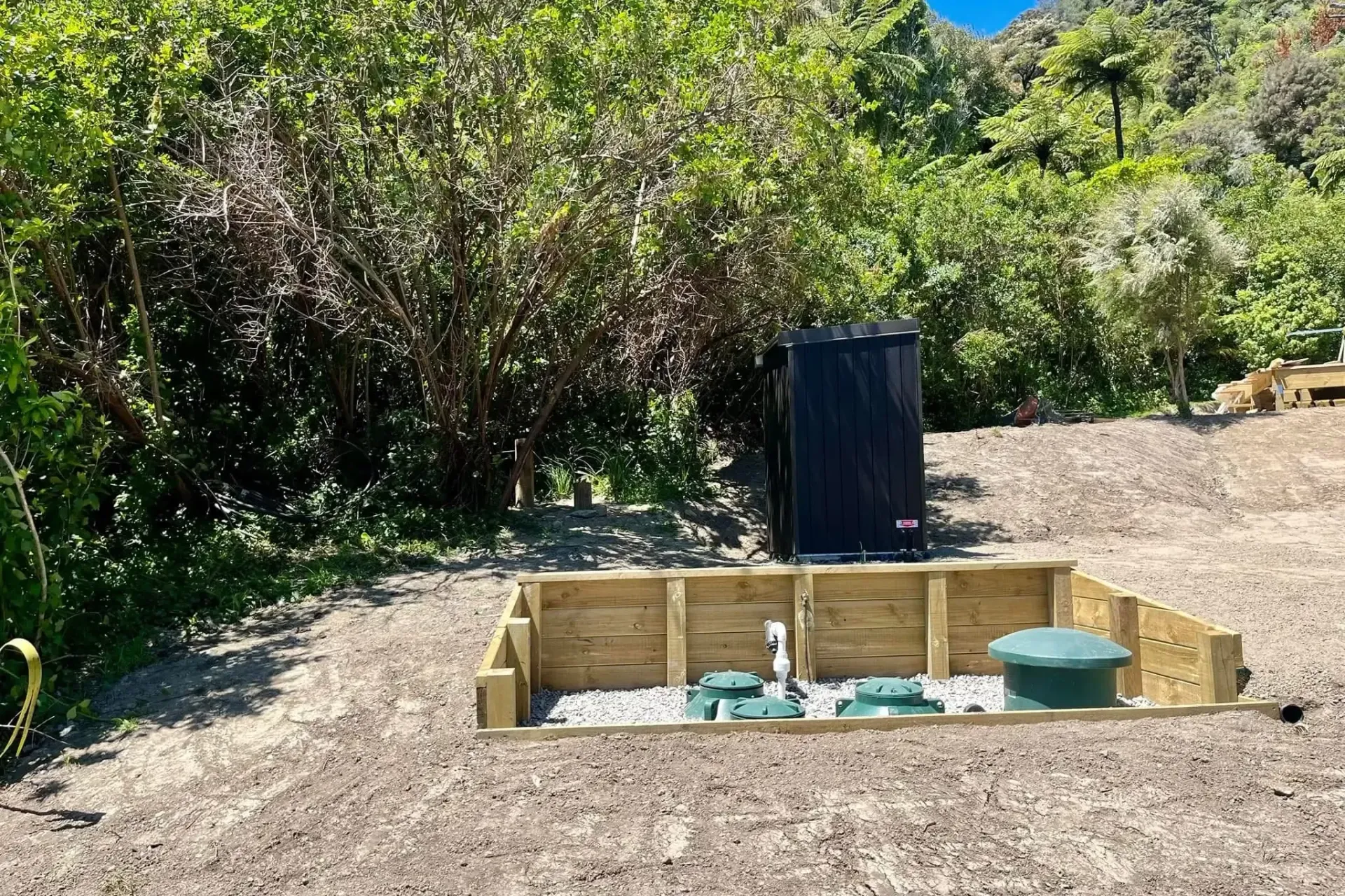 After installing septic tank with Retaining walls and completing Earthworks by Clarke's Drainage in Blenheim, Marlborough, New Zealand.