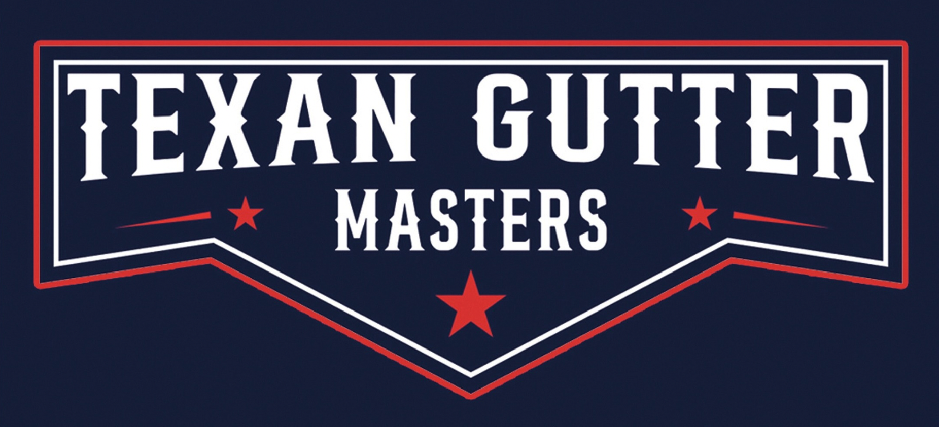 Logo for "Texan Gutter Masters" with a navy blue background, white and red text and a star.