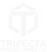 Faint white Trifecta Site Solutions logo with geometric shield icon on a white background