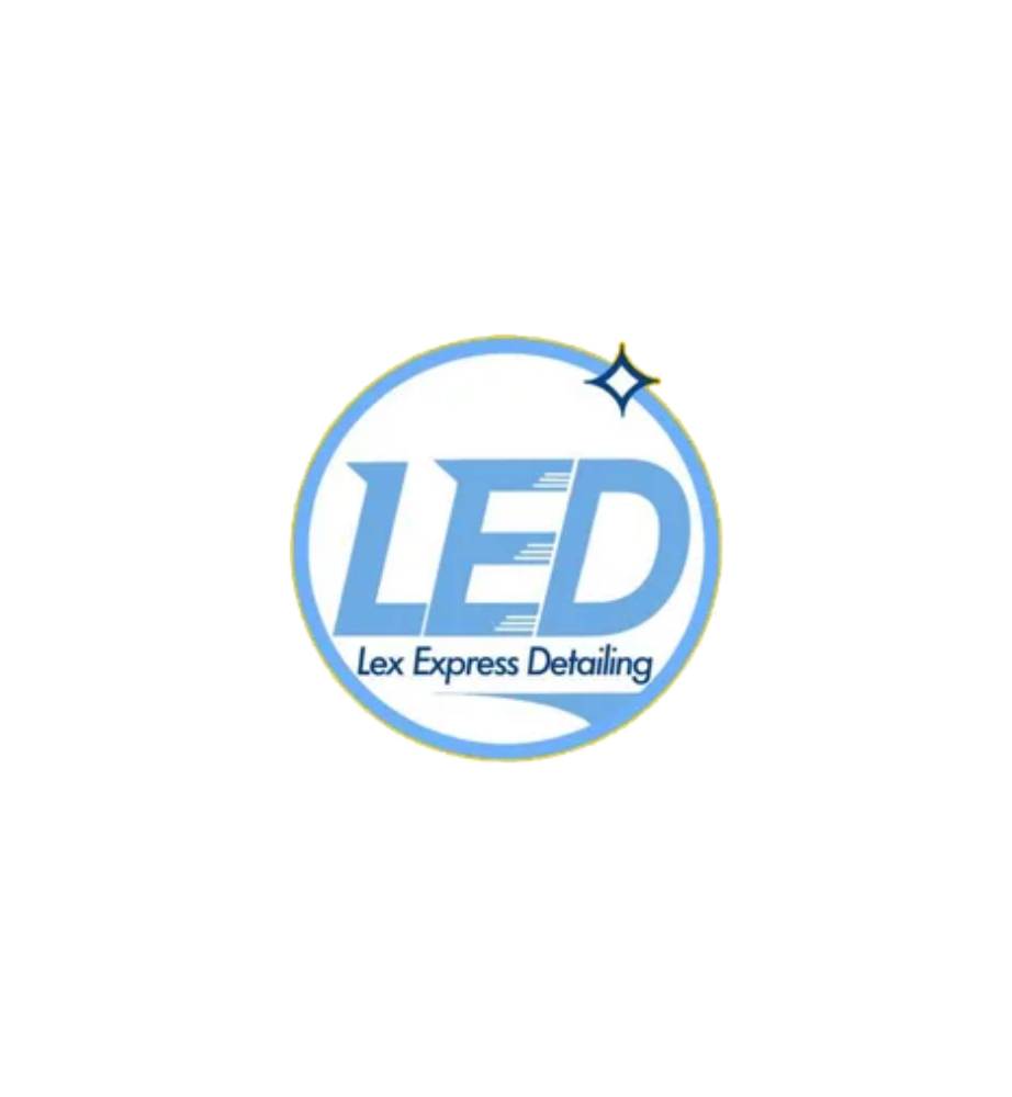 The logo for lex express detailing is blue and white