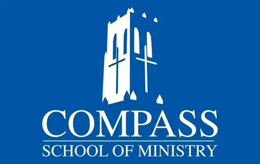 Compass school of ministry logo on a blue background
