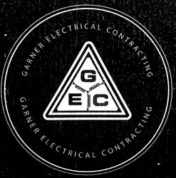 Garner Electrical Contracting logo: white text and a triangle with GEC initials inside a circle, on a black background.
