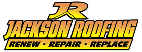 The logo for jackson roofing renew repair replace