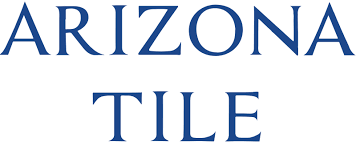 The logo for arizona tile is blue and white on a white background.