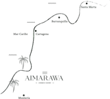Mapa de ubicación del Hotel Aimarawa en San Antero, Córdoba, con conexión desde Montería, Cartagena, Barranquilla y Santa Marta en la costa Caribe colombiana.