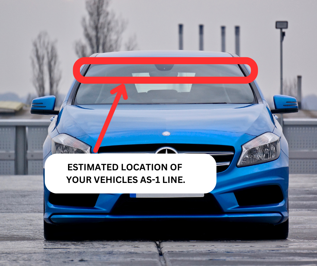 PHOTO demonstrating the approximate location of a car's as-1 line on its windshield