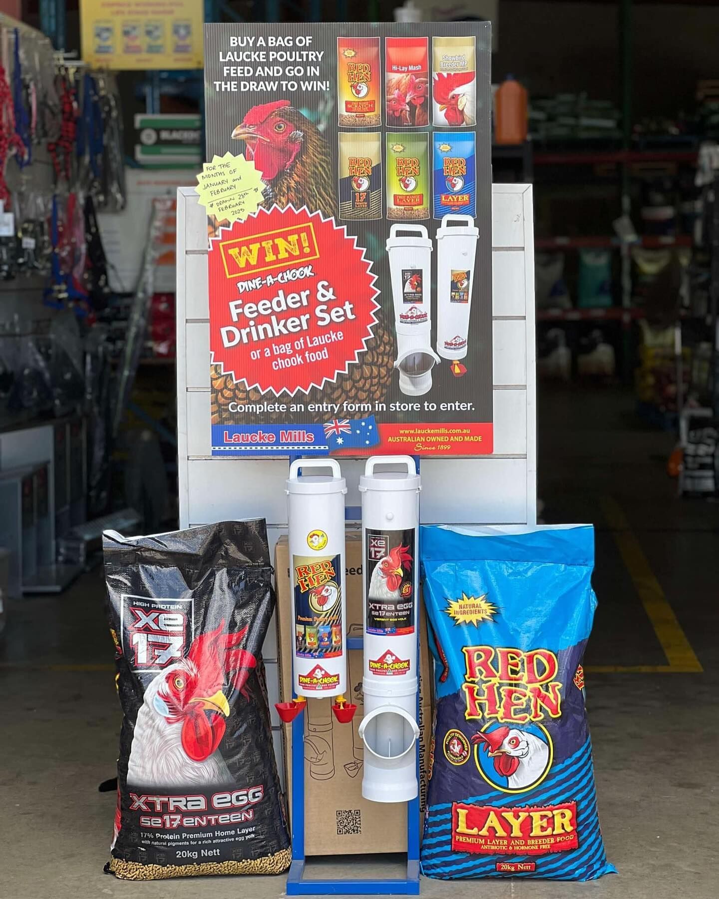 Display of Chicken Feed and Feeder/drinker Set in Store — North Coast Stock Feeds in Lennox Head, NSW