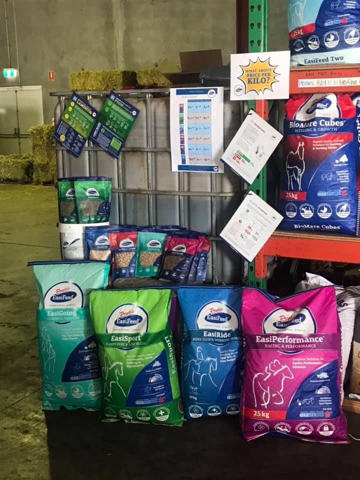 Display of Various Horse Feed Bags in a Warehouse — North Coast Stock Feeds in Ballina, NSW