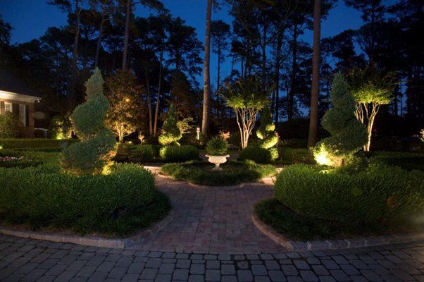 Garden Area With Landscaped Grass And Trees With Lighting — Virginia Beach, VA — Gentle Rain
