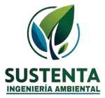 A logo for sustenta ingenieria ambiental with a green leaf