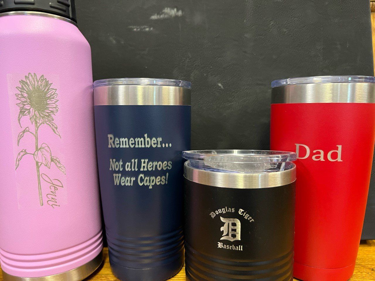 custom laser engraved tumblers, engraving for every occasion. Numerous custom engraved products