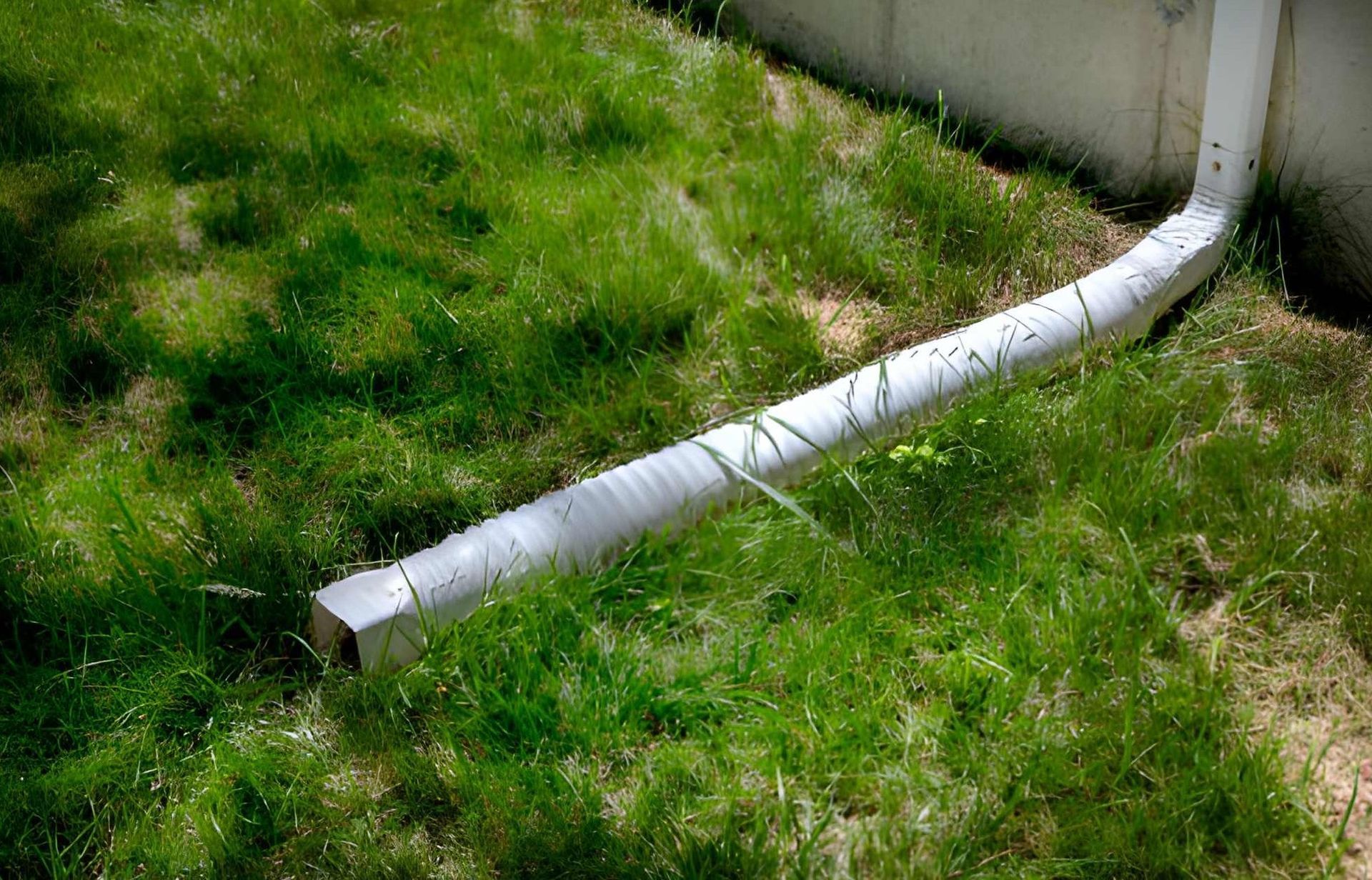 White gutters and downspout on a brick building with a red tiled roof.