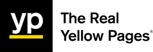 The logo for the real yellow pages is black and yellow.