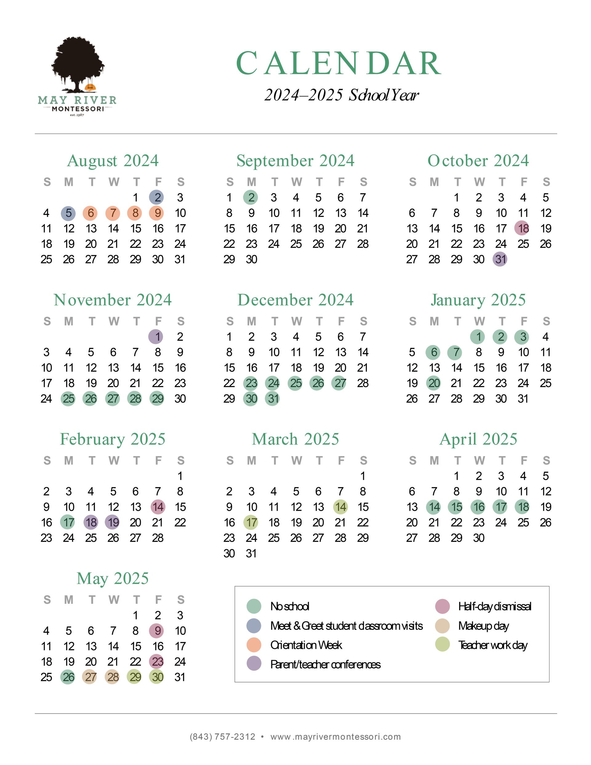 A may river montessori school calendar for 2014-2015