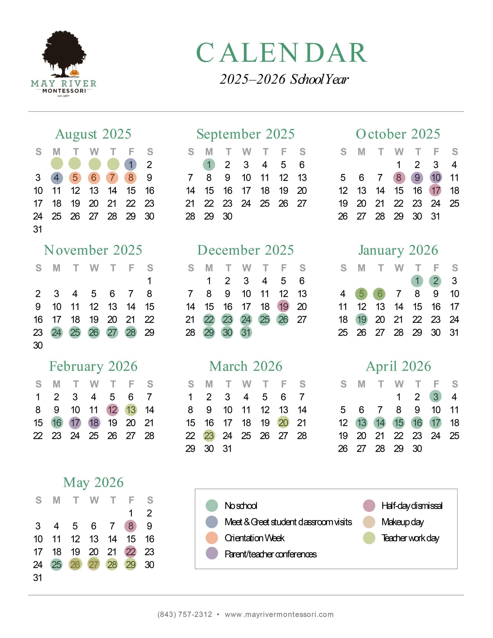 A may river montessori school calendar for 2014-2015