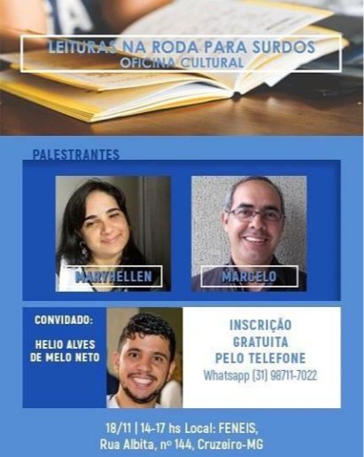 Cartaz sobre oficina cultural de incentivo a leitura para a comunidade de surdos