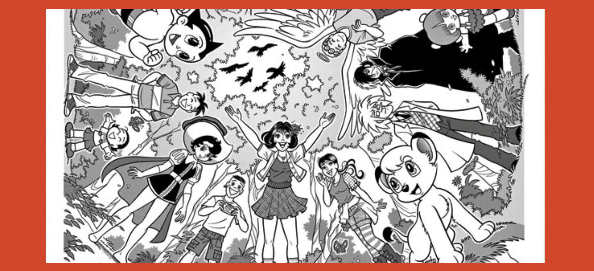 turma da Mônica jovem junto com vários personagens de mangá