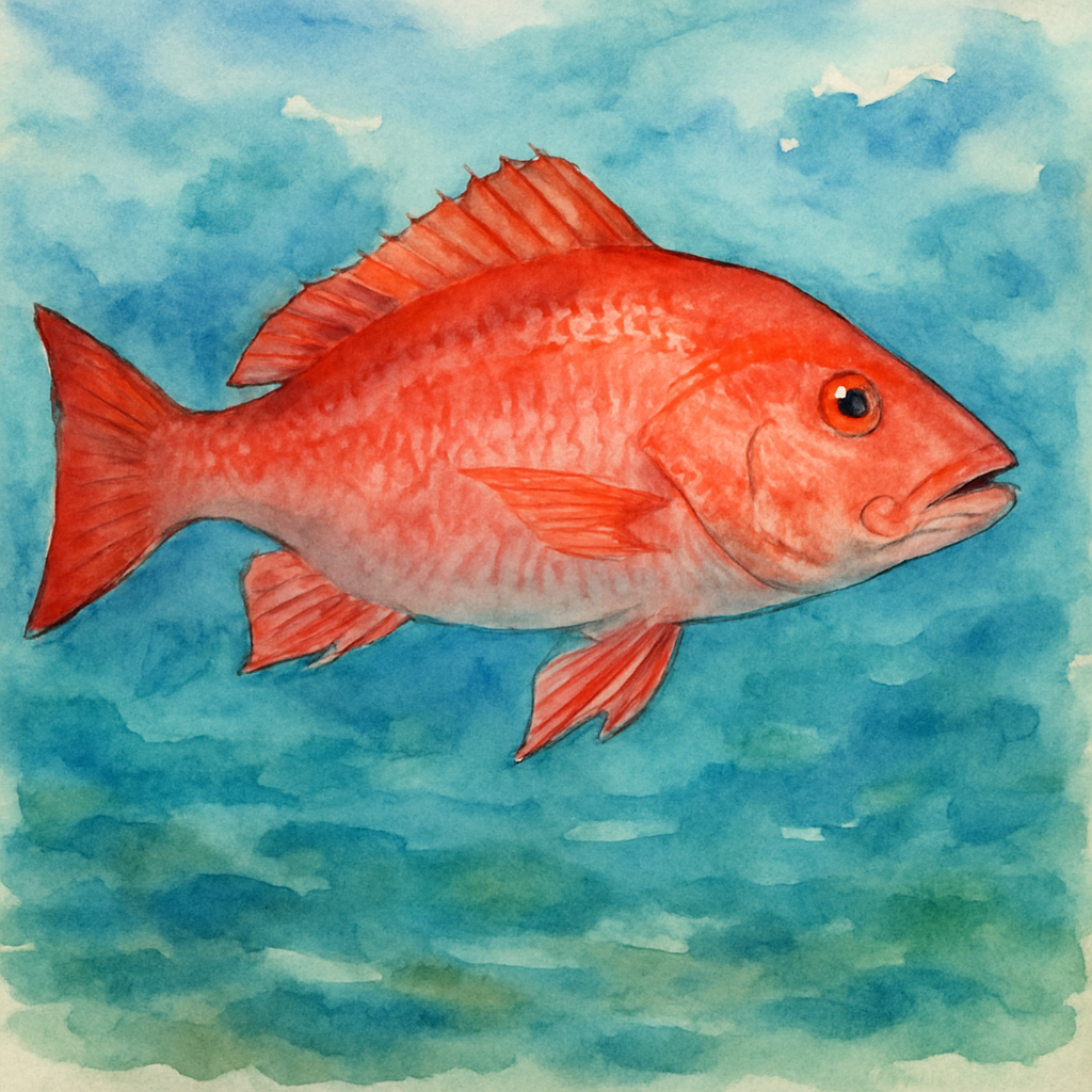 Red snapper fishing Panama City Beach deep sea charter watercolor illustration