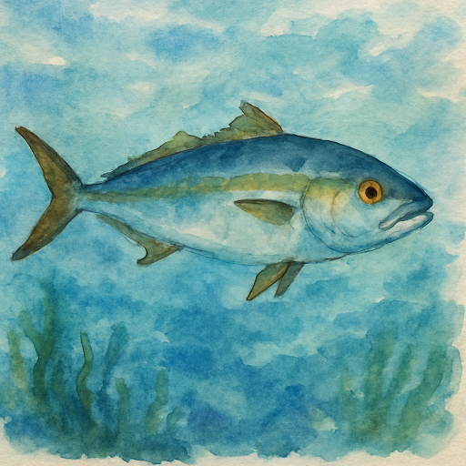 Greater amberjack caught offshore Panama City Beach fishing trip watercolor illustration