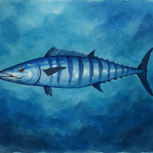 Wahoo caught on Panama City Beach offshore fishing charter watercolor illustration