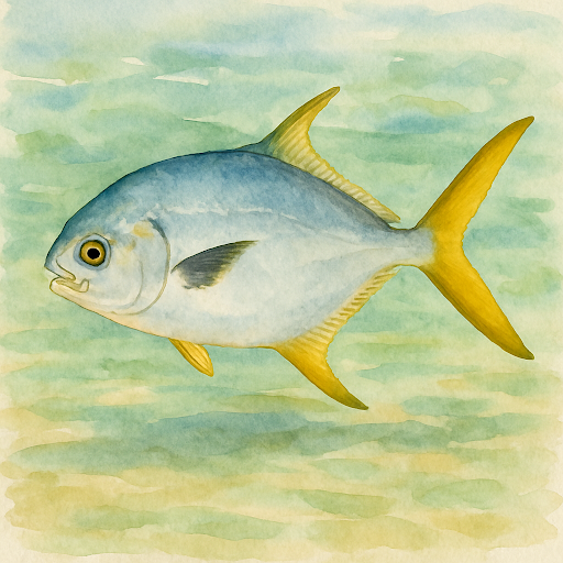 Florida pompano caught on PCB inshore fishing charter watercolor illustration
