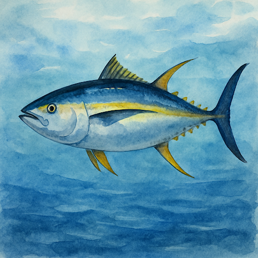 Yellowfin tuna caught on Panama City Beach deep sea fishing trip watercolor illustration