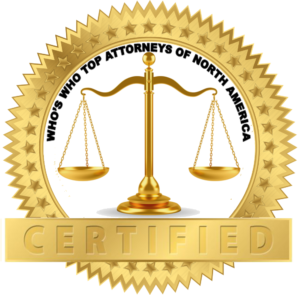 A gold seal that says who 's who top attorneys of north america certified