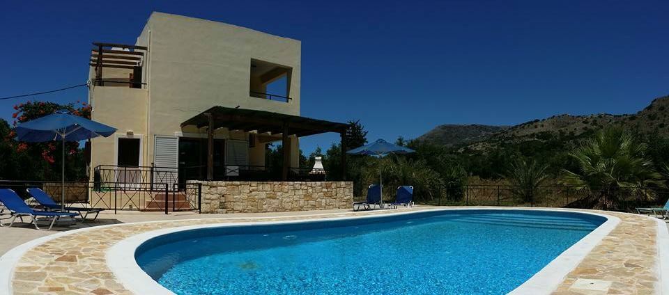 Poolside view of the child friendly Villa Angelos