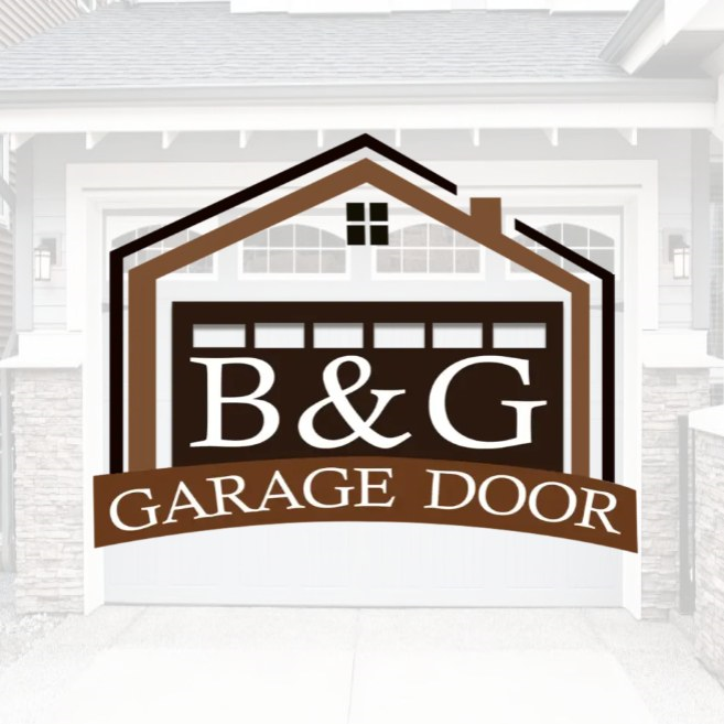 Logo for B&G Garage Door: brown and black outline of a garage with company name and initials.