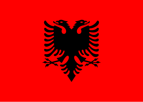 Albanische Flagge: rotes Feld mit einem schwarzen Doppeladler in der Mitte.