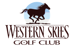 A logo for the western skies golf club
