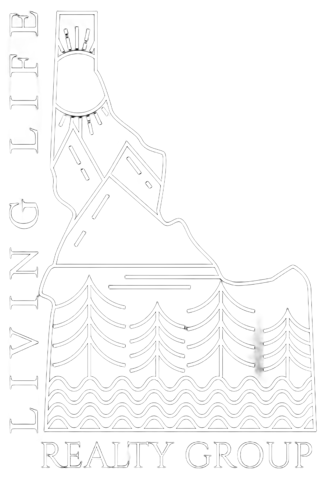 Living Life Realty Group Logo for Living Lake Realty Group, showing outline of Idaho with trees and water. Text reads
