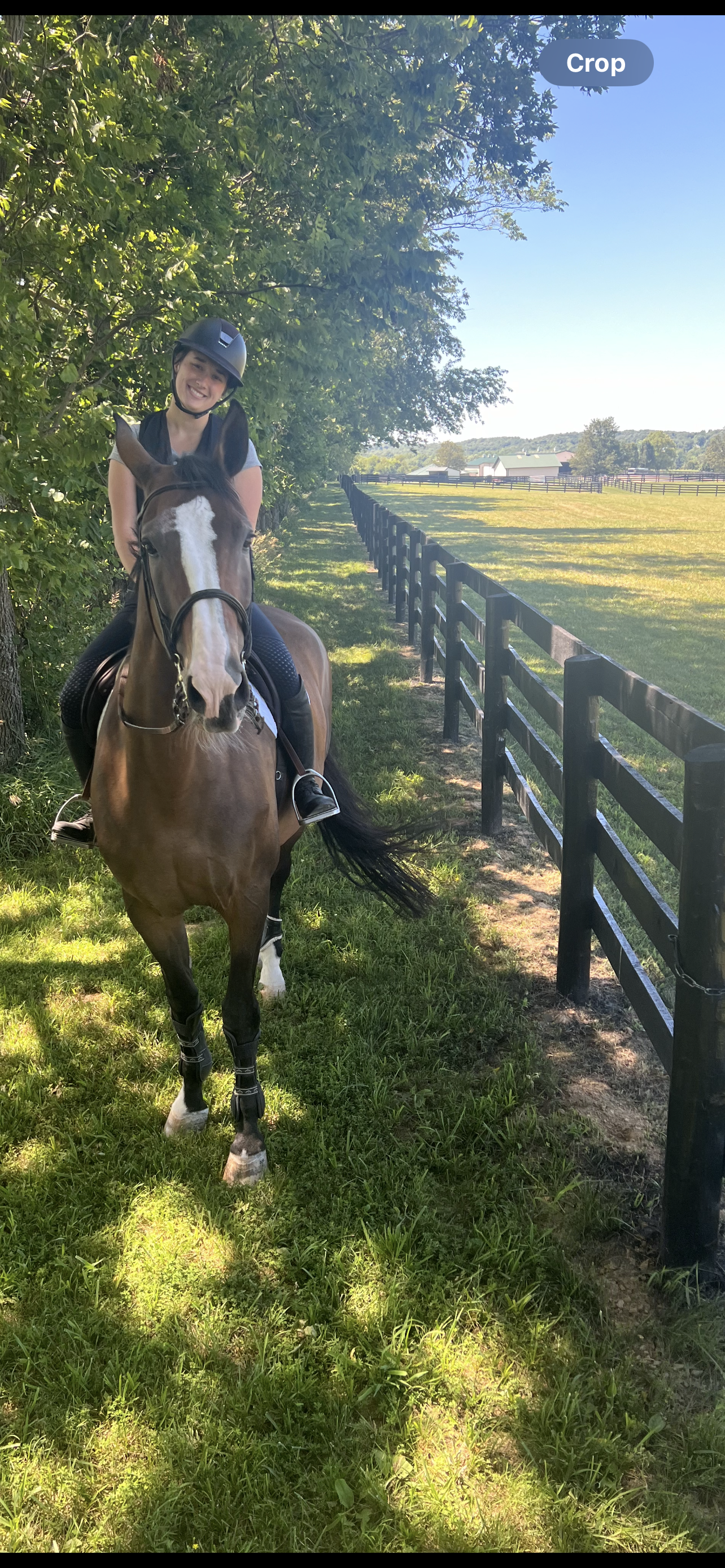 A woman is riding a horse in a field next to a fence.