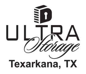 Logo for Ultra Storage in Texarkana, TX, featuring a stylized lock, the text "ULTRA" and "Storage" in script font.