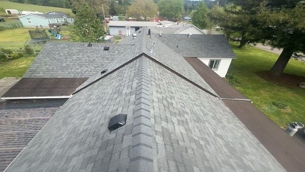 An aerial view of a roof of a house