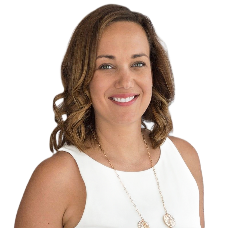A woman smiling wearing a white shirt